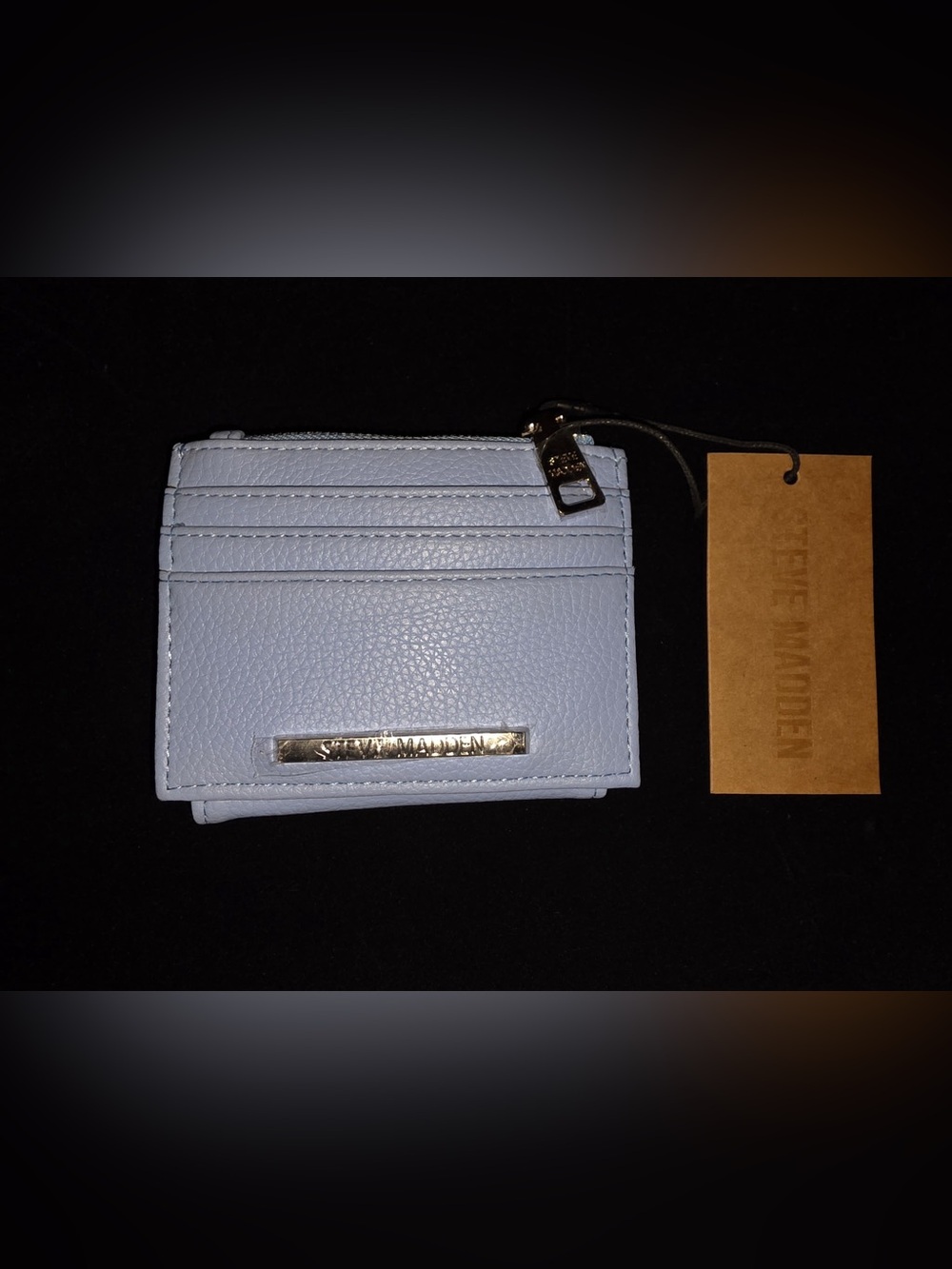 Steve Madden Light Blue Mini Card Wallet with Silver Hardware